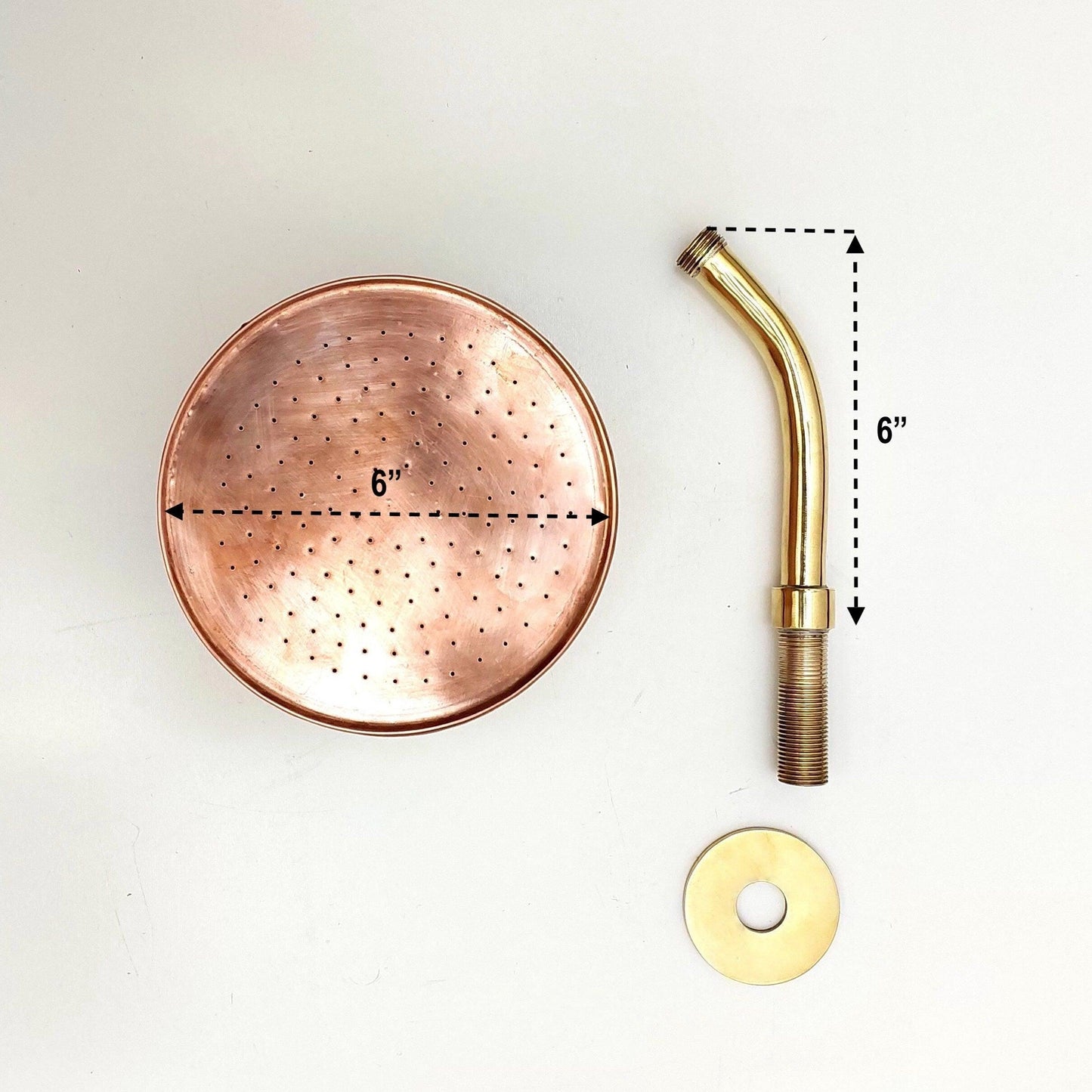 Copper Round Rain Shower Head with Brass Curved Arm for Outdoor and Indoor Shower System - Ref: ATLASS42