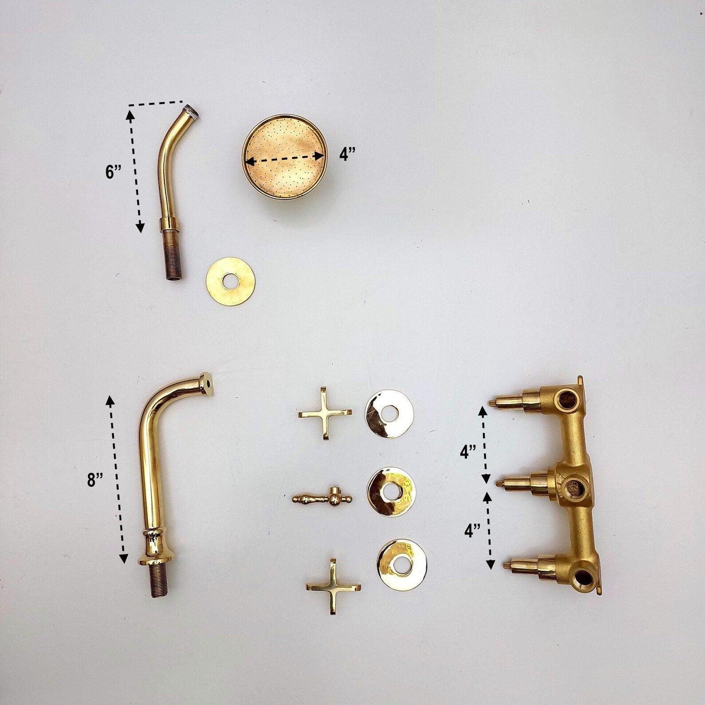 Système de douche en laiton non laqué avec bec verseur et pomme de douche ronde - Réf : ATLASS34