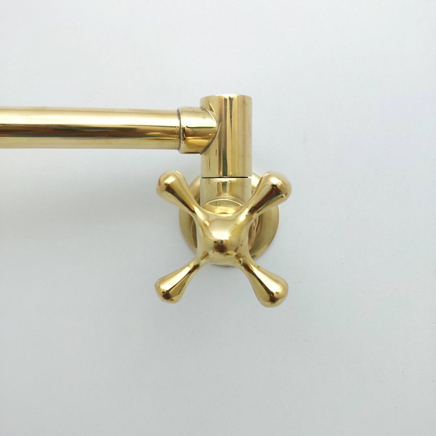 Unlacquered Brass Double Joint Pot Filler, Wall Mount Antique Pot Filler with Cross Handle- Ref: PF-002-C