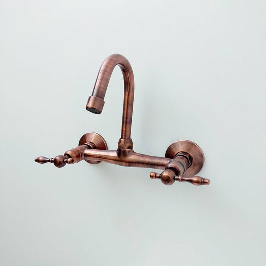 8" Copper Wall-Mount Gooseneck Faucet with Lever Handles - Ref: WFCP003