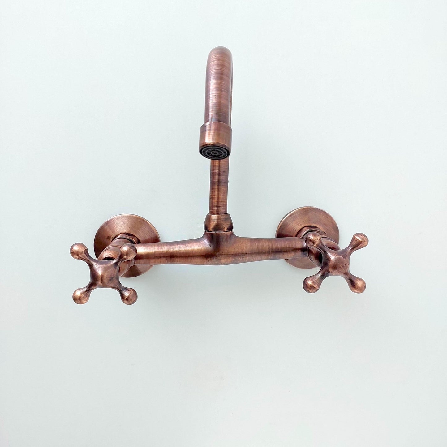 8" Copper Wall-Mount Gooseneck Faucet with Cross Handles - Ref: WFC004