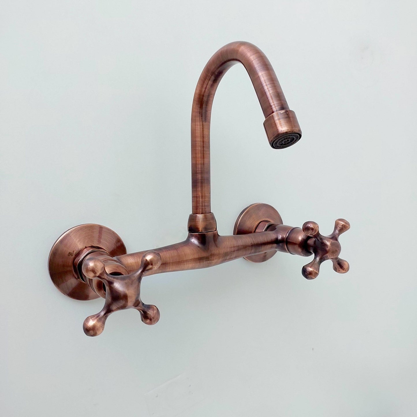 8" Copper Wall-Mount Gooseneck Faucet with Cross Handles - Ref: WFC004