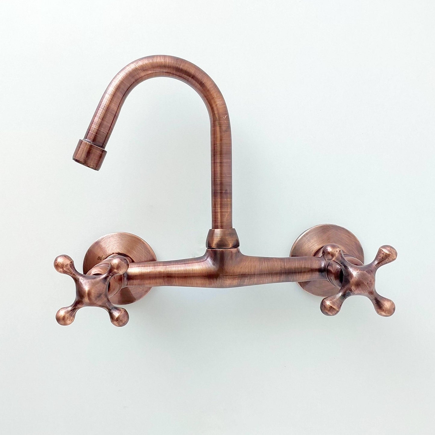 8" Copper Wall-Mount Gooseneck Faucet with Cross Handles - Ref: WFC004