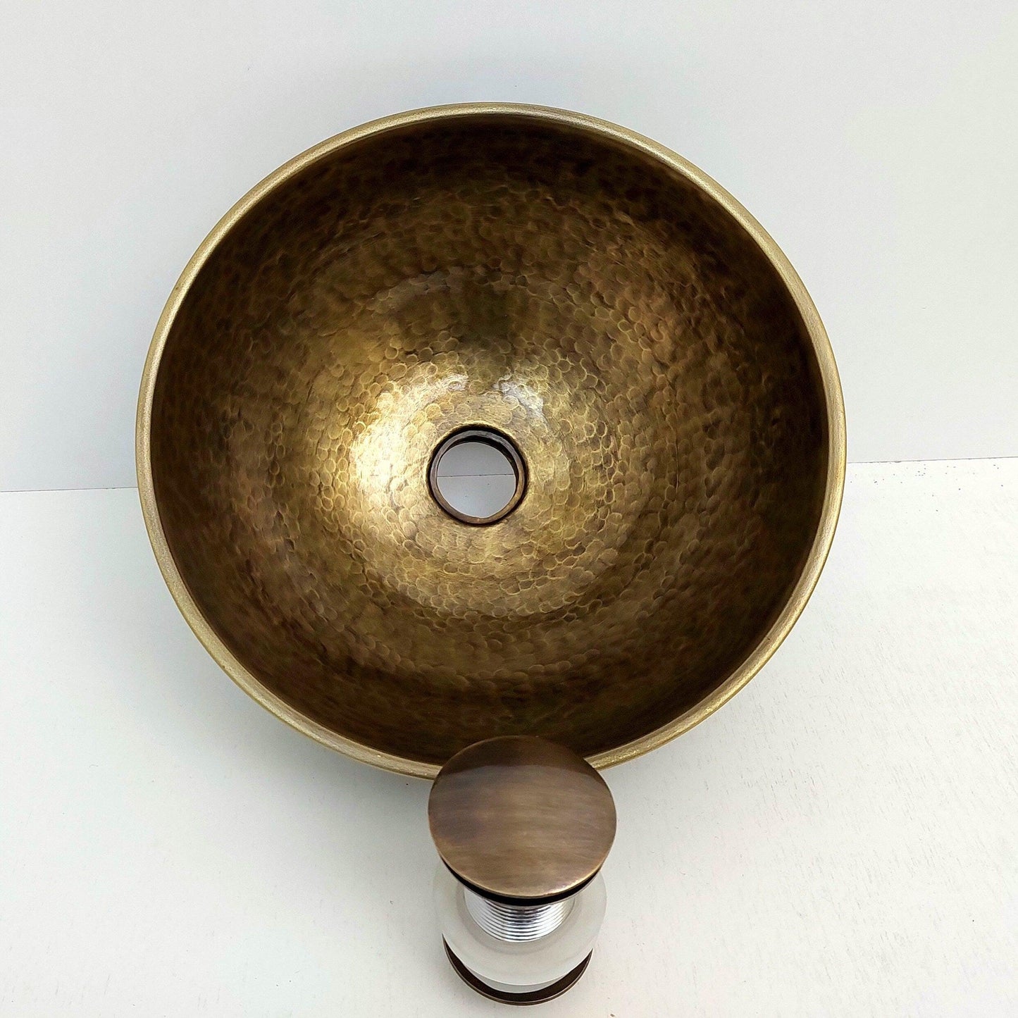 13" Antique Brass Bathroom Sink, Resin Vanity Vessel Sink, Black and White Bowl Sink - Ref: SN026