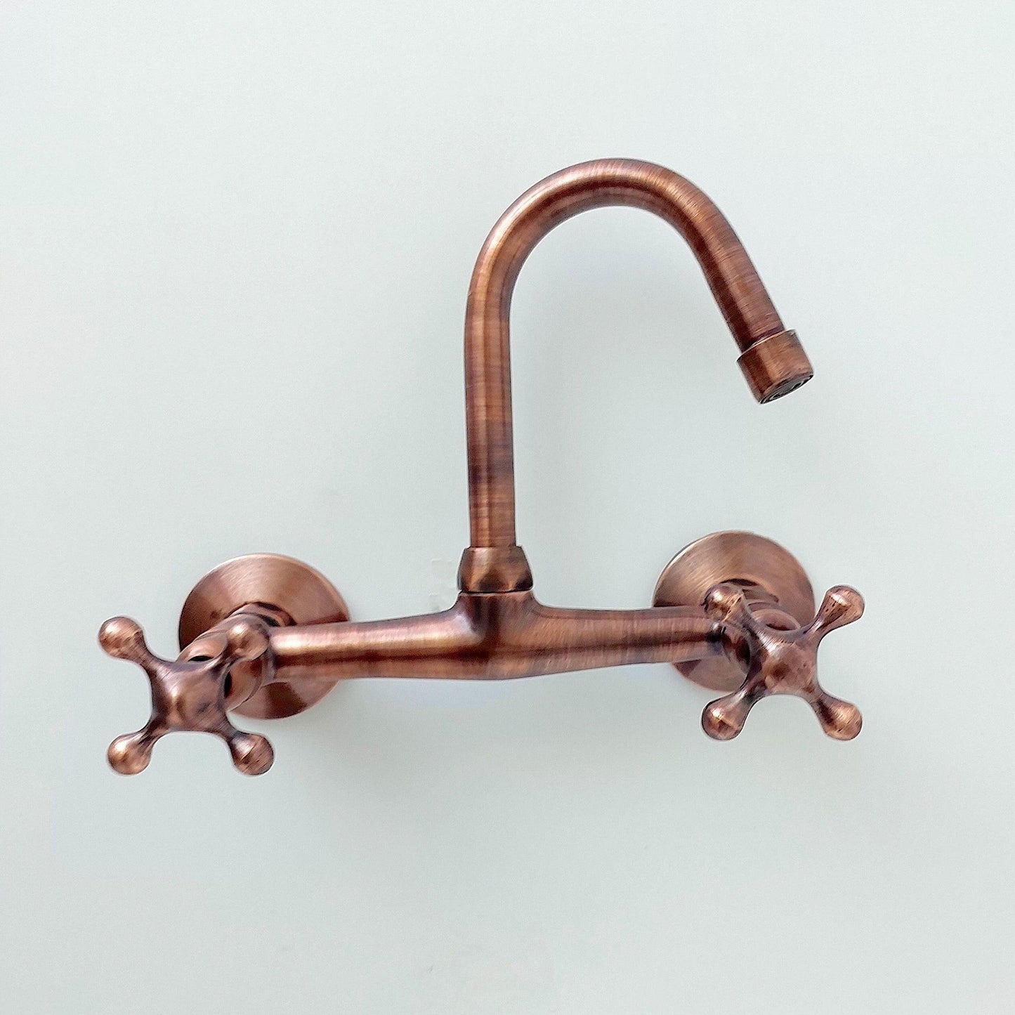 8" Copper Wall-Mount Gooseneck Faucet with Cross Handles - Ref: WFC004