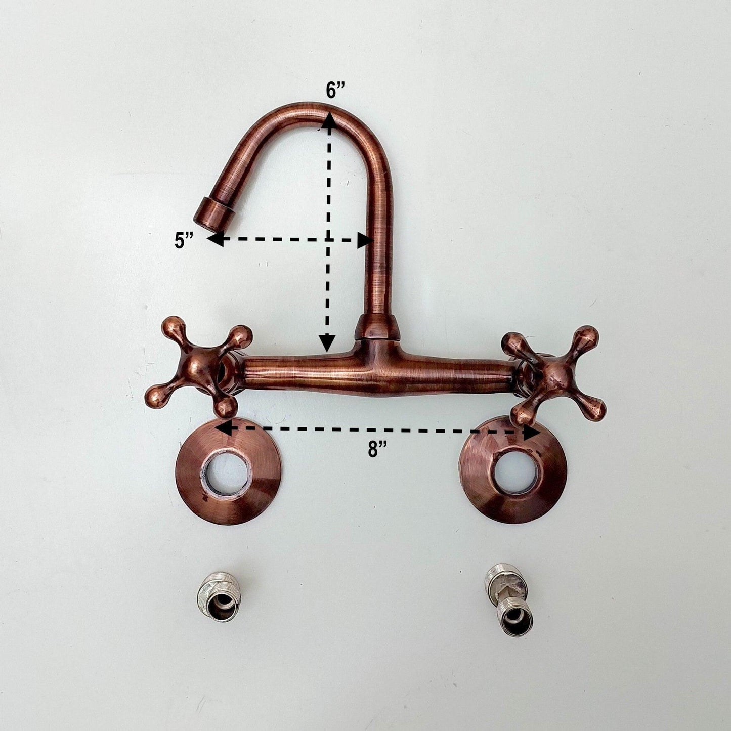 8" Copper Wall-Mount Gooseneck Faucet with Cross Handles - Ref: WFC004