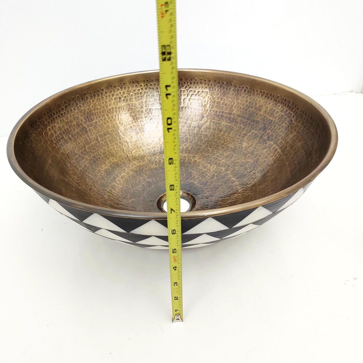 17" Antique Brass Bathroom Sink, Resin Vanity Vessel Sink, Black and White Bowl Sink - Ref: SN025