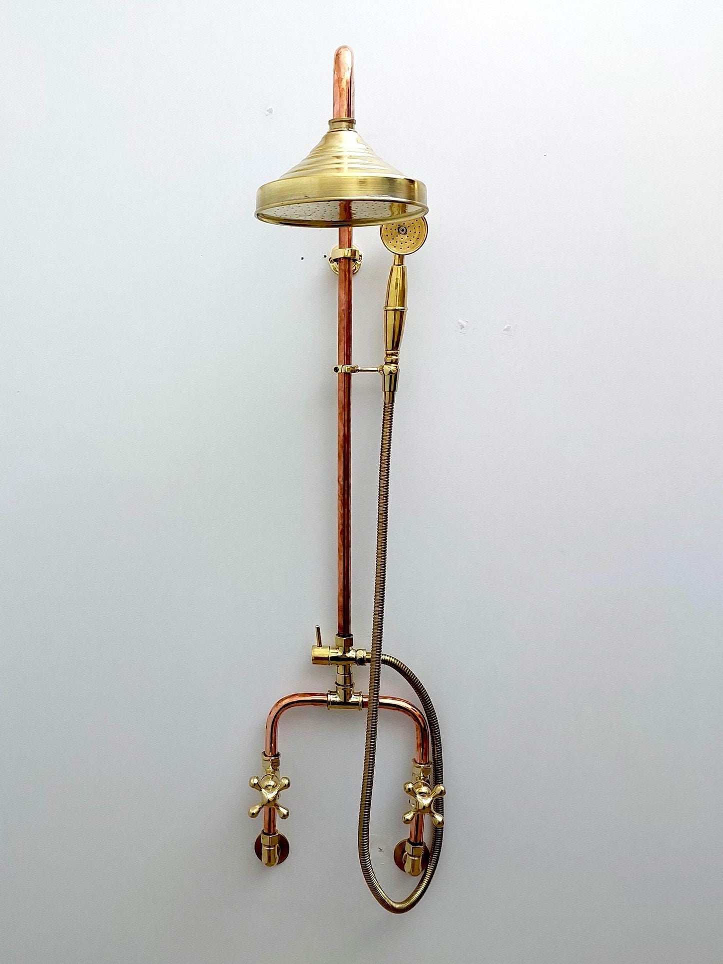 Unlacquered Brass and Copper Rain Shower System with Vintage Shower Head - Ref: SS0023-CH
