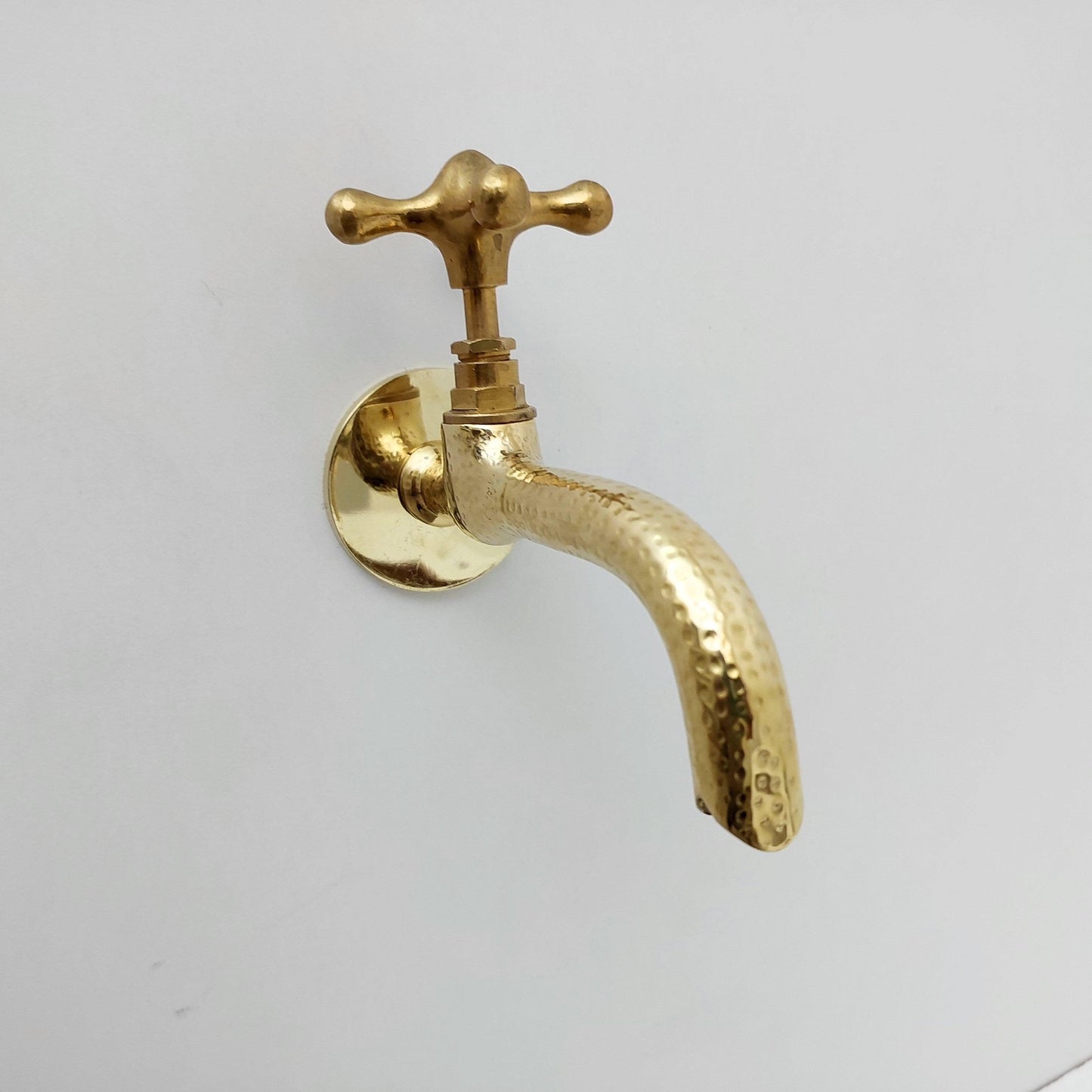 Unlacquered Solid Brass Wall Mounted Faucet with Cross Handle - Ref: AWF001
