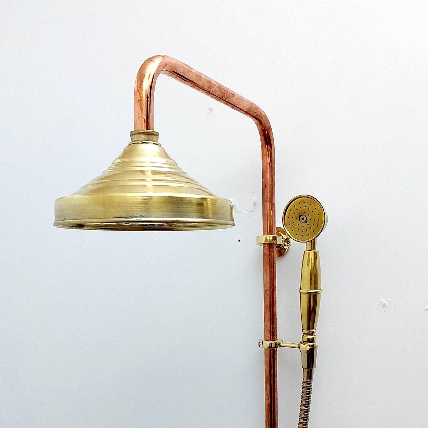 Unlacquered Brass and Copper Rain Shower System with Vintage Shower Head - Ref: SS0023-LH