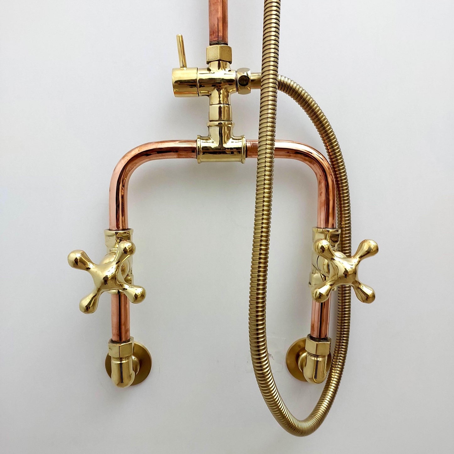 Unlacquered Brass and Copper Rain Shower System with Vintage Shower Head - Ref: SS0023-CH