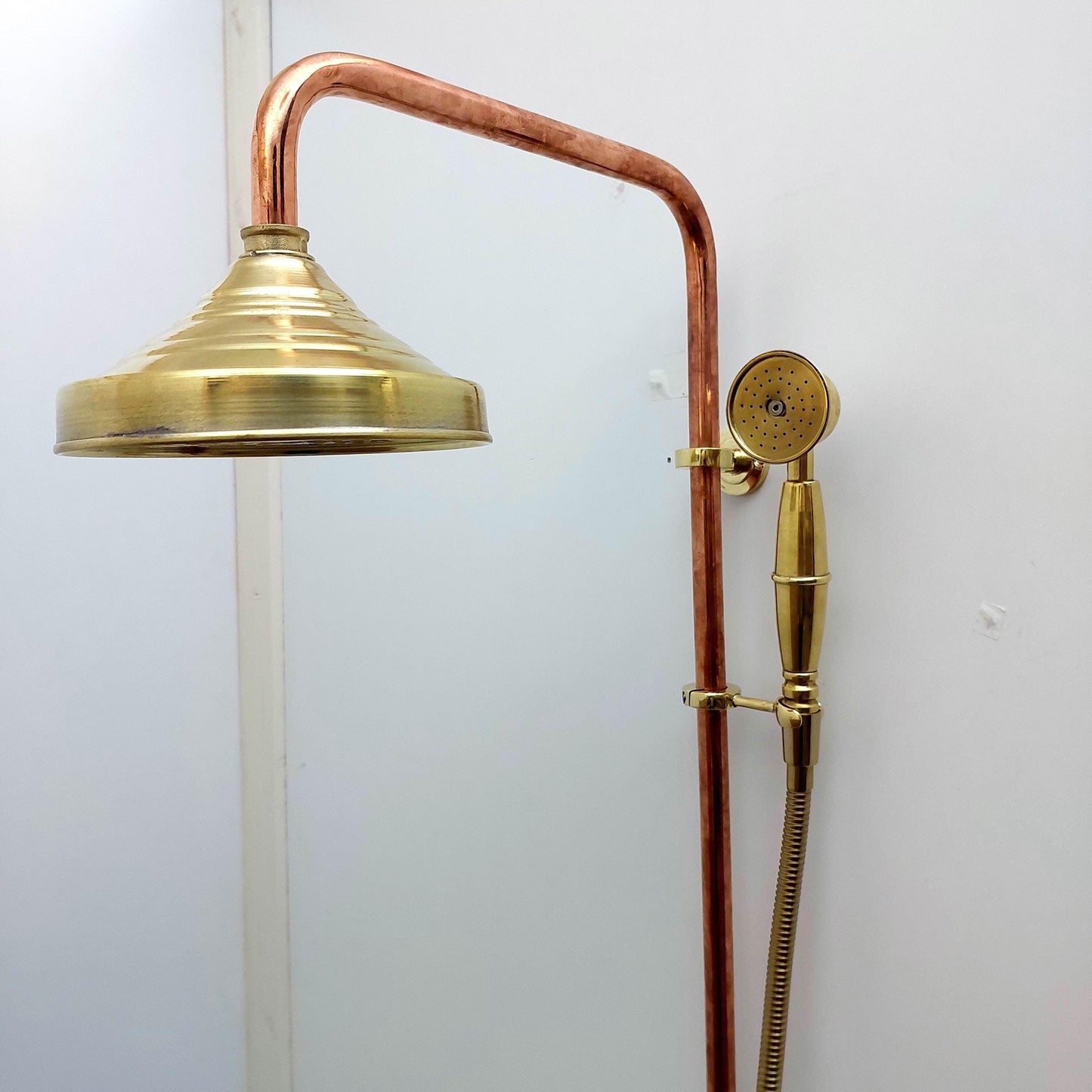 Unlacquered Brass and Copper Rain Shower System with Vintage Shower Head - Ref: SS0023-CH