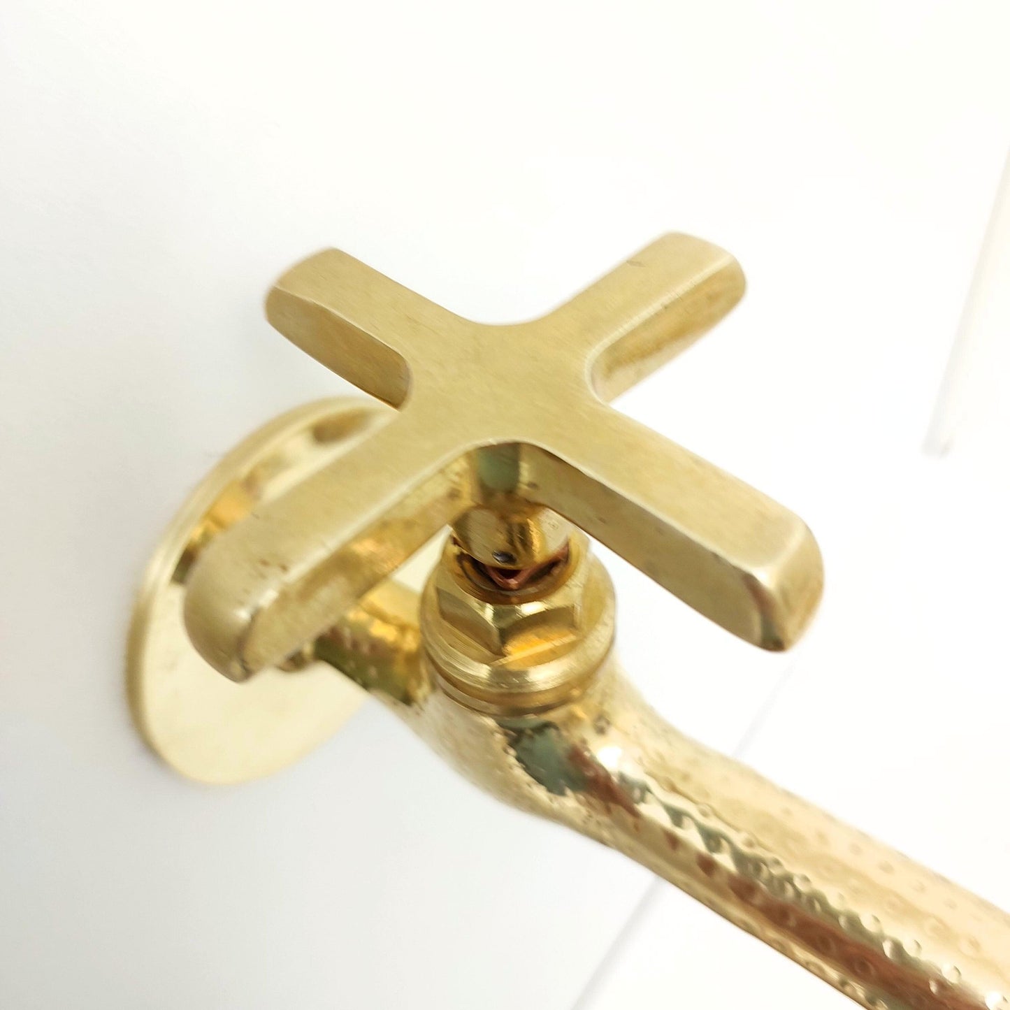 Unlacquered Solid Brass Wall Mounted Faucet with Cross Handle - Ref: AWF001