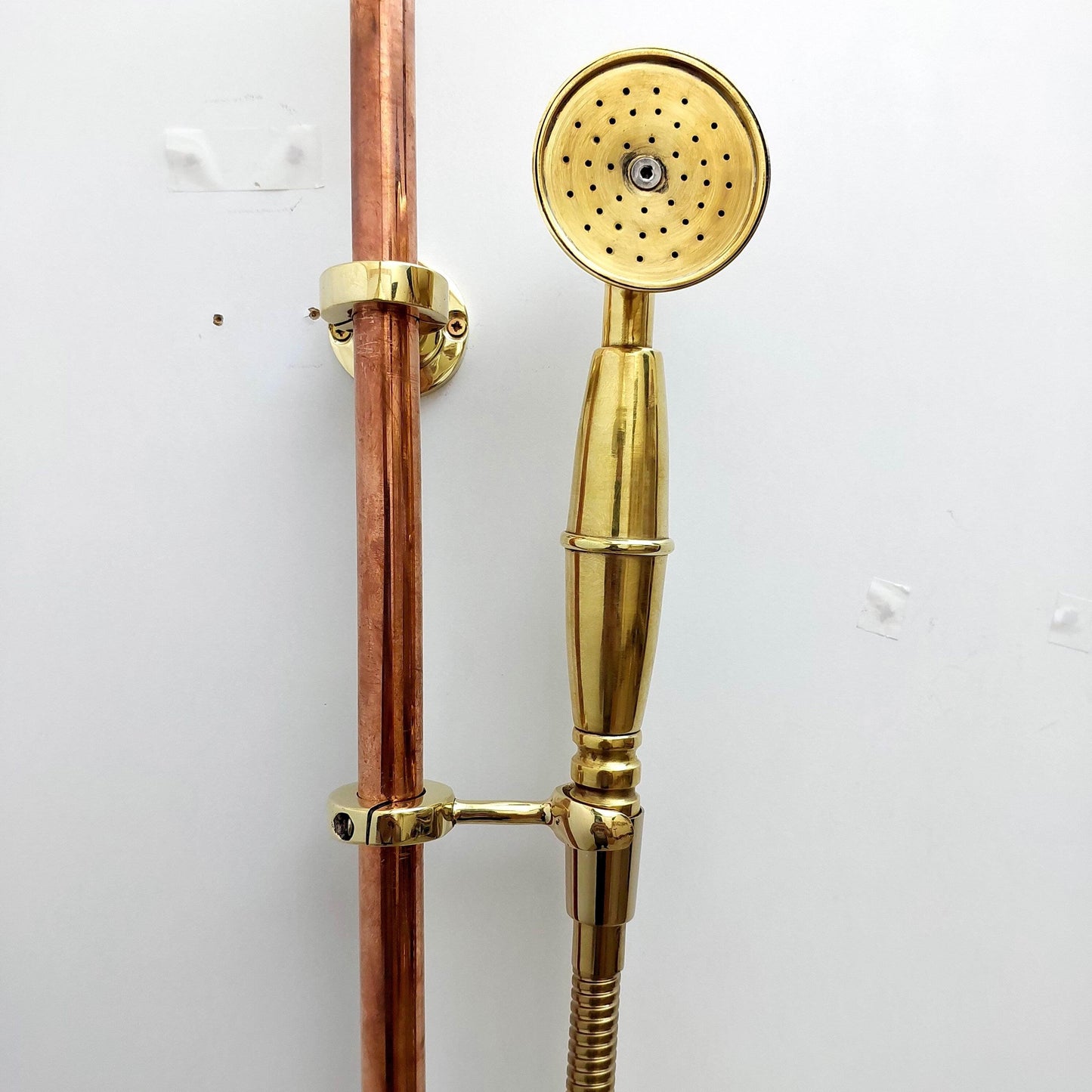 Unlacquered Brass and Copper Rain Shower System with Vintage Shower Head - Ref: SS0023-LH