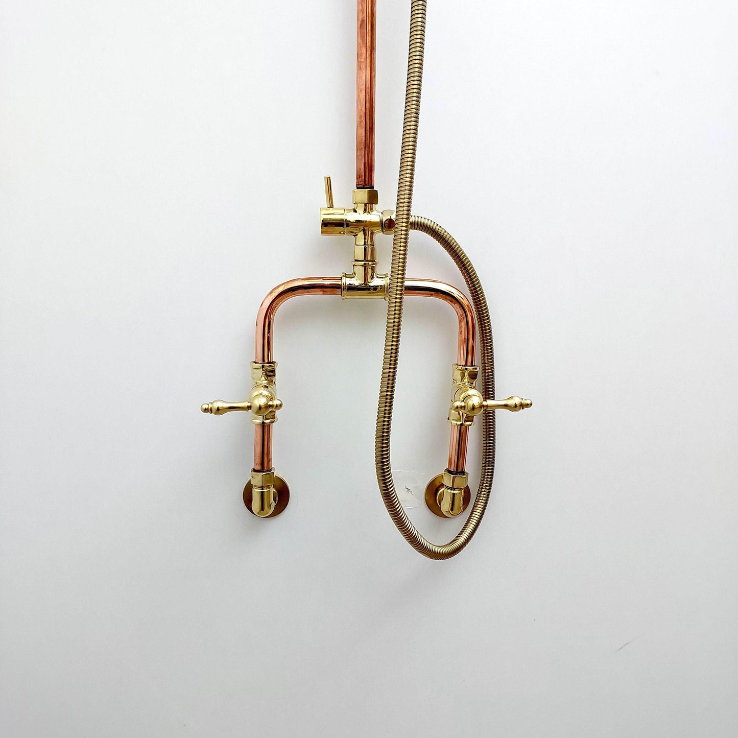 Unlacquered Brass and Copper Rain Shower System with Vintage Shower Head - Ref: SS0023-LH