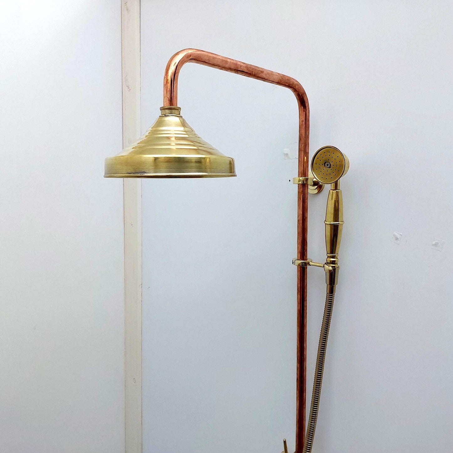 Unlacquered Brass and Copper Rain Shower System with Vintage Shower Head - Ref: SS0023-LH