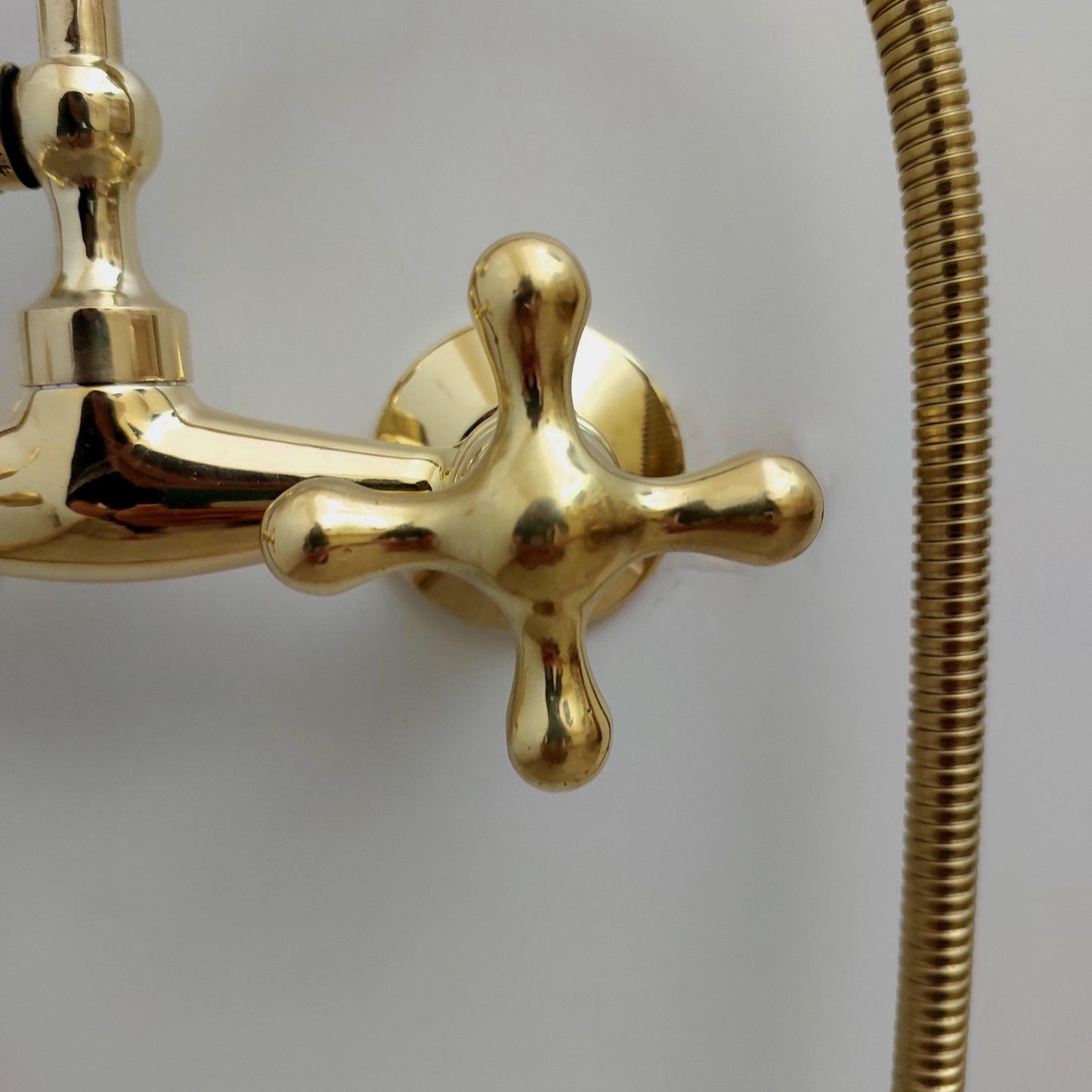 Unlacquered Brass Wall Mount Handheld Shower System with Cross handles - Ref: SS024-C