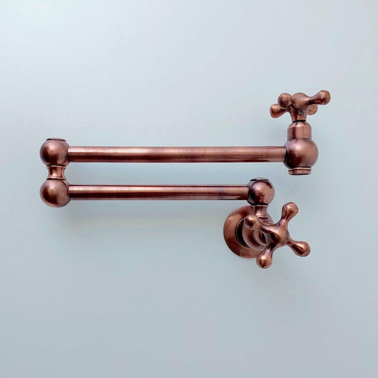 Copper Pot Filler with Cross Handle, Antique Kitchen Wall Mount Pot Filler - Ref: PF-001-CC