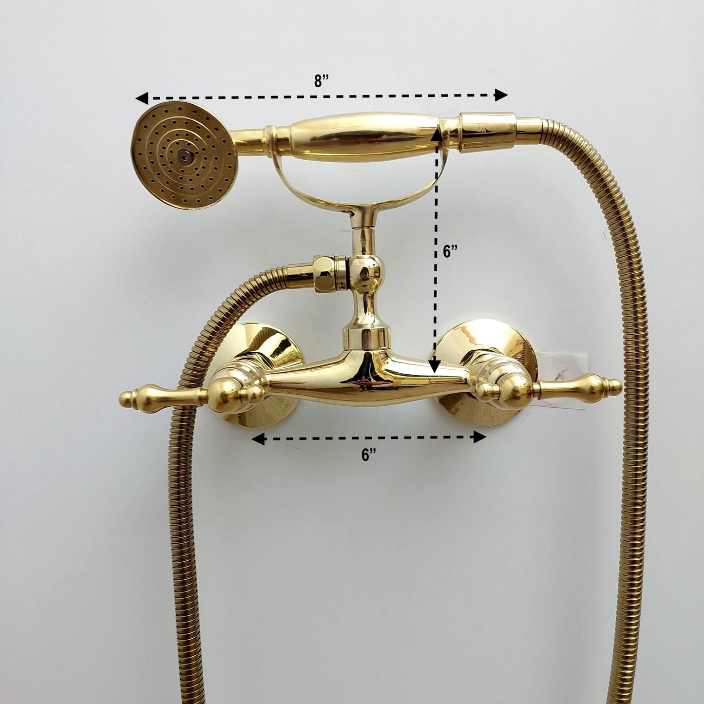 Unlacquered Brass Wall Mount Handheld Shower System with Lever Handles - Ref: SS024-L