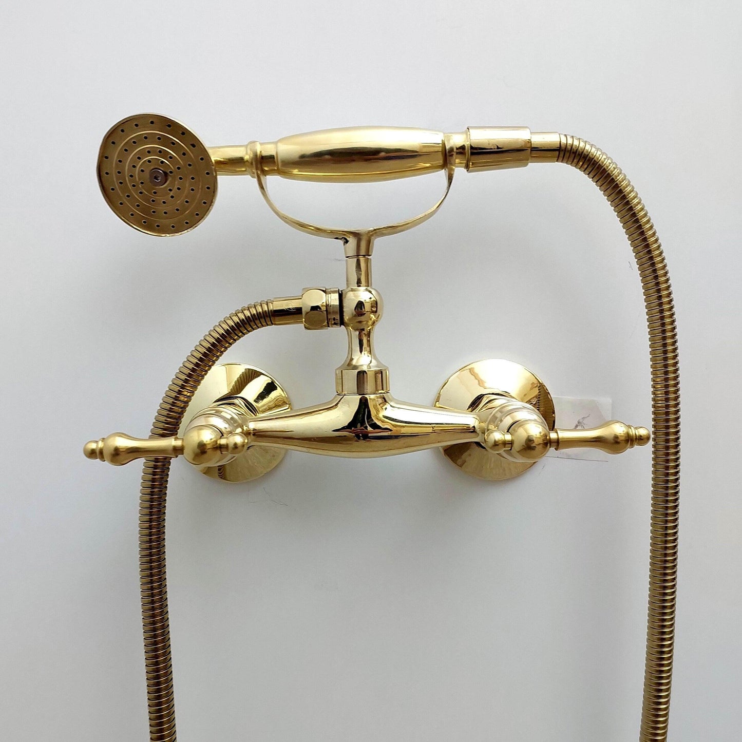 Unlacquered Brass Wall Mount Handheld Shower System with Lever Handles - Ref: SS024-L
