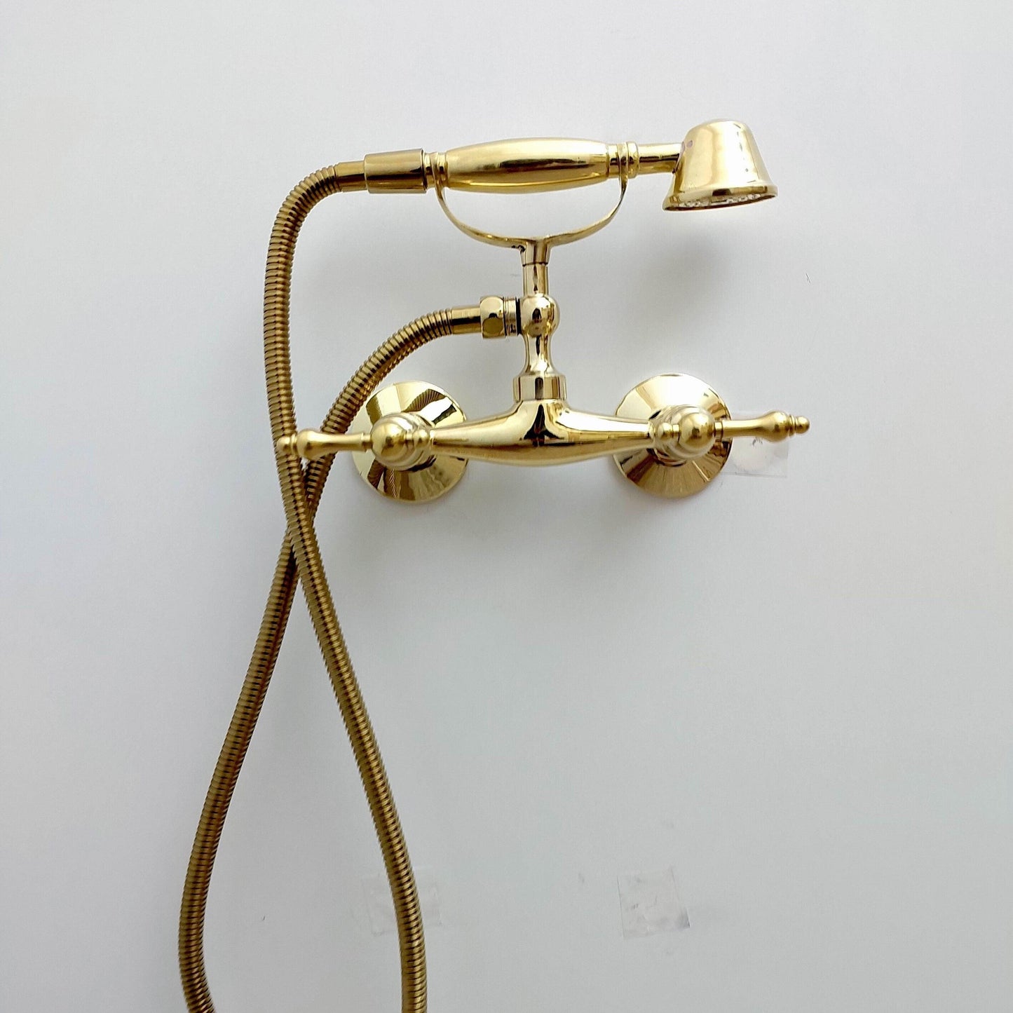 Unlacquered Brass Wall Mount Handheld Shower System with Lever Handles - Ref: SS024-L