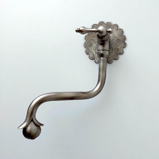Wall Mount Solid Brass Pot Filler, Nickel Finish Kitchen Faucet - Ref: PF-0032-L