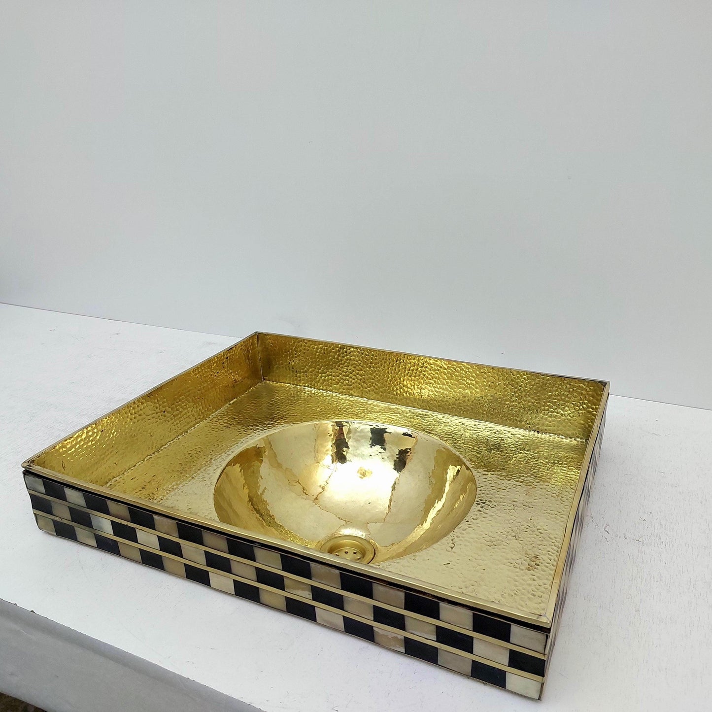 Unlacquered Brass and Resin Bathroom Sink, Antique Brass Resin Vanity Vessel Sink - Ref: SN014-SO