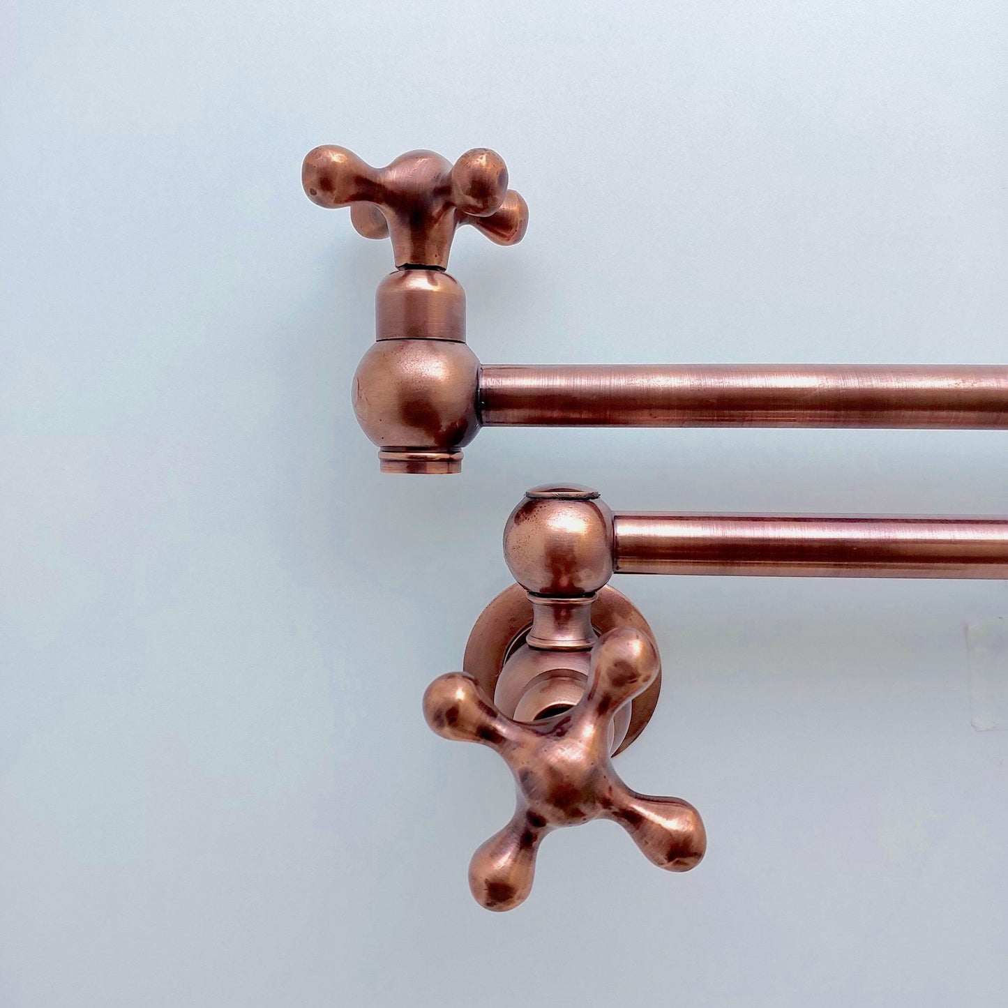 Copper Pot Filler with Cross Handle, Antique Kitchen Wall Mount Pot Filler - Ref: PF-001-CC