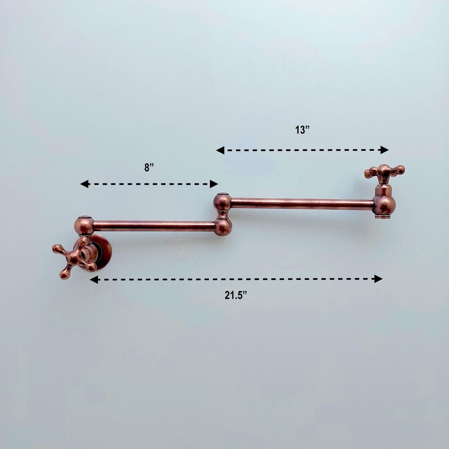 Copper Pot Filler with Cross Handle, Antique Kitchen Wall Mount Pot Filler - Ref: PF-001-CC
