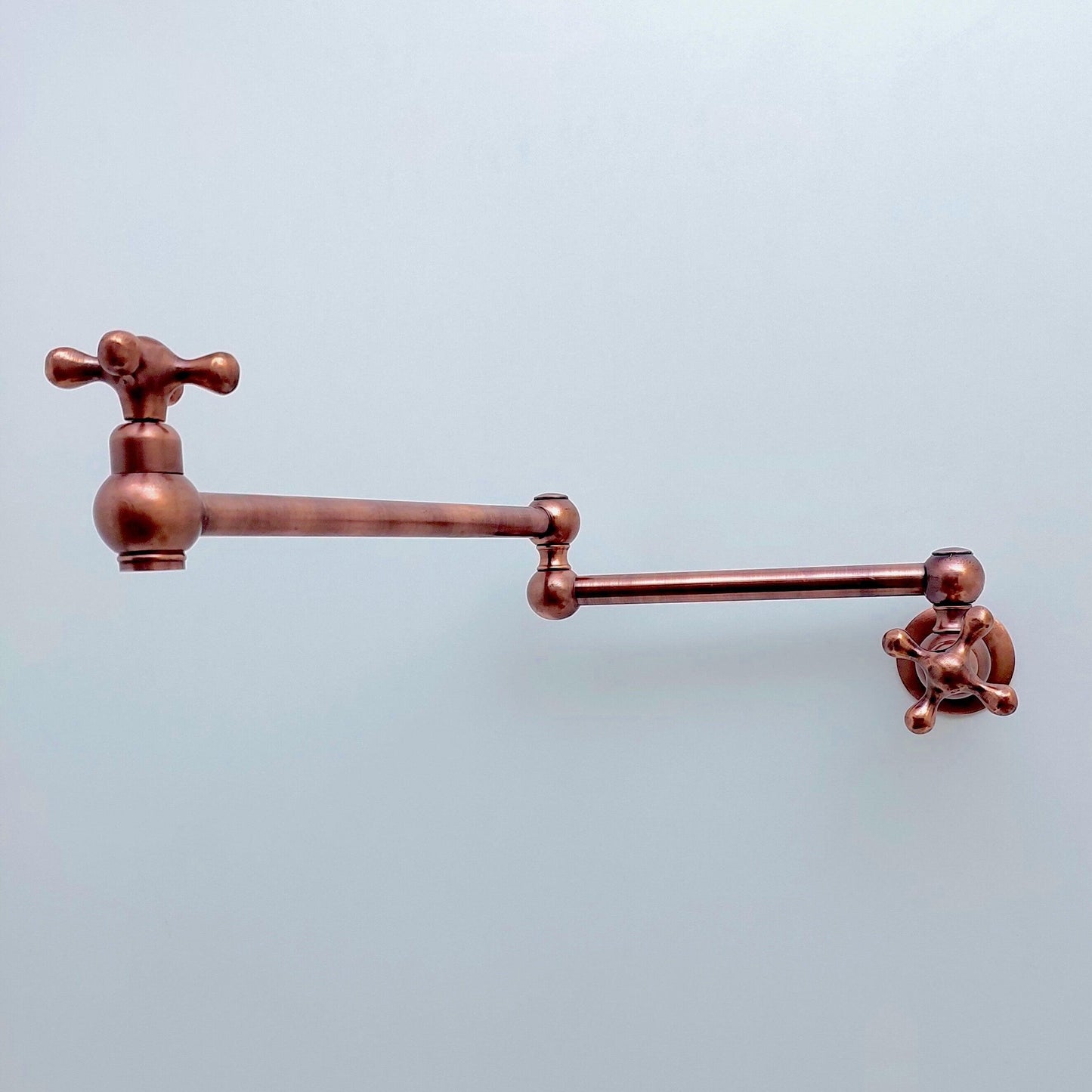 Copper Pot Filler with Cross Handle, Antique Kitchen Wall Mount Pot Filler - Ref: PF-001-CC