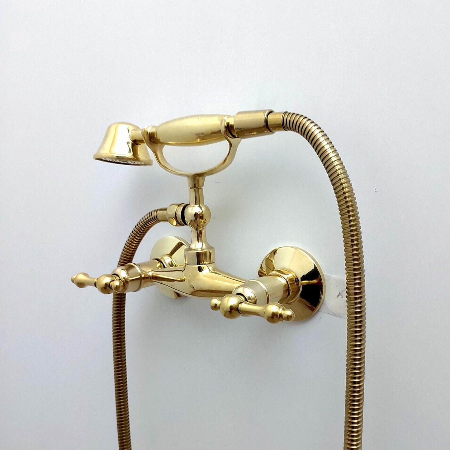 Unlacquered Brass Wall Mount Handheld Shower System with Lever Handles - Ref: SS024-L