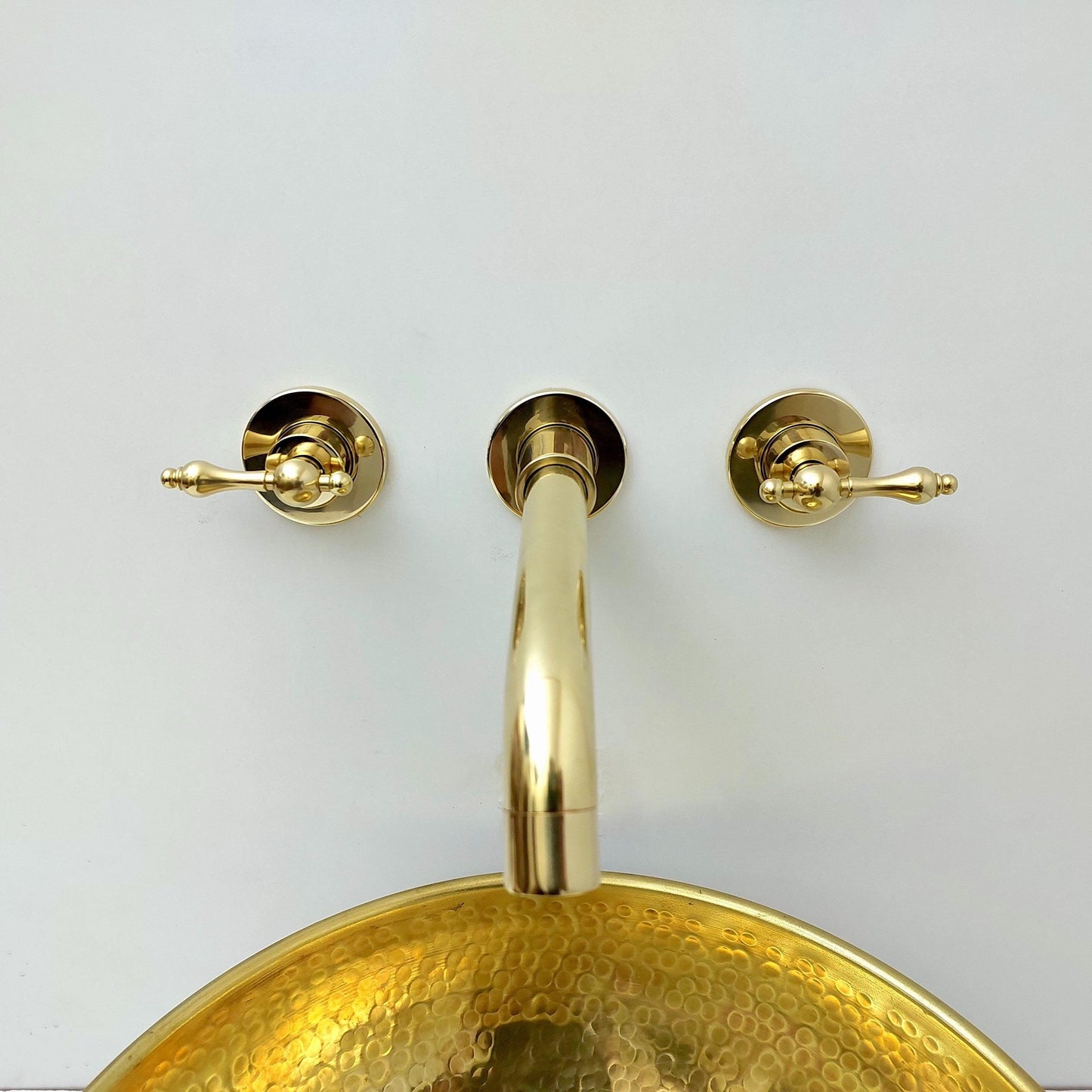 Unlacquered Brass Wall Mount Faucet, Gooseneck Faucet with Lever Handles - Ref: WFL004
