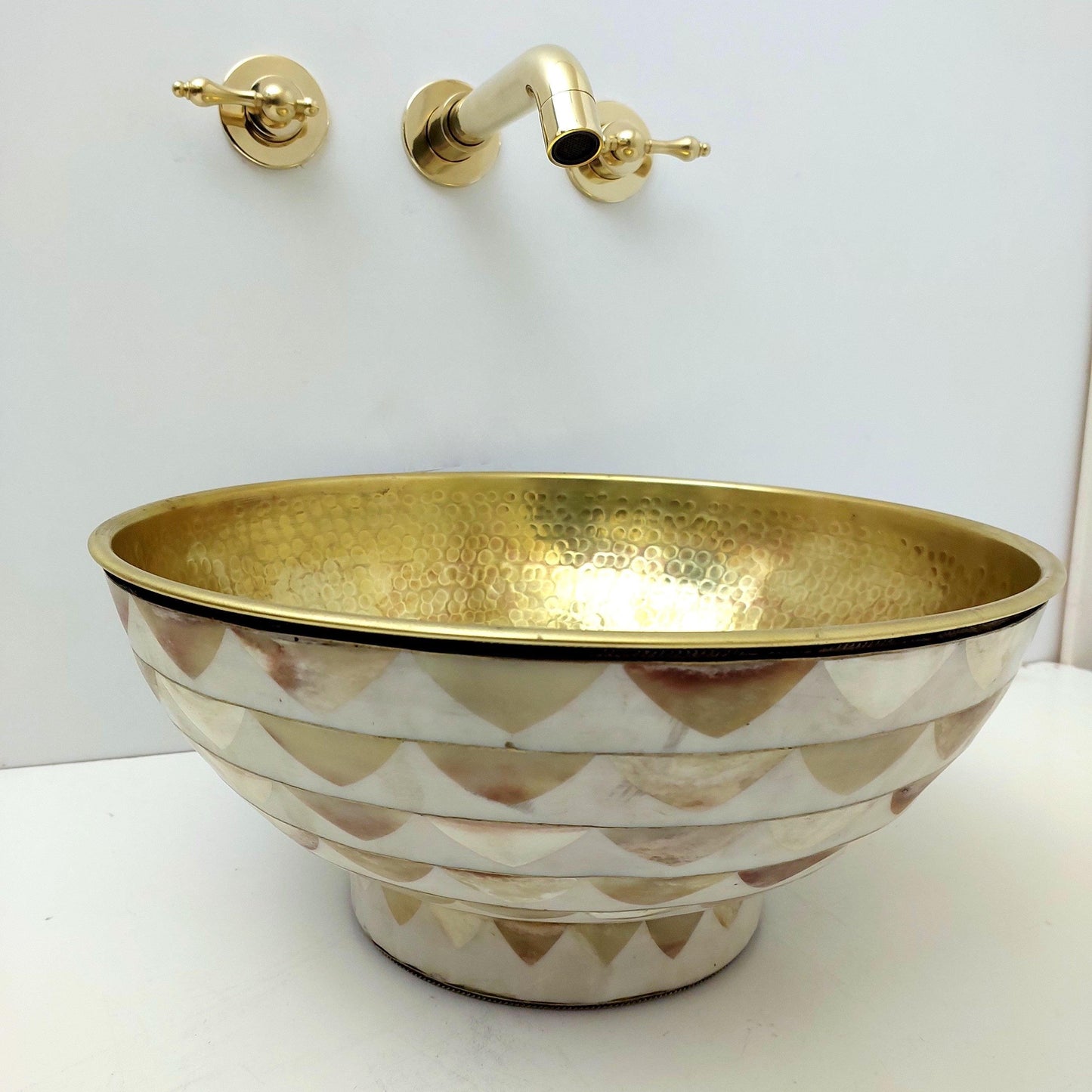 Unlacquered Brass Wall Mount Faucet, Gooseneck Faucet with Lever Handles - Ref: WFL004