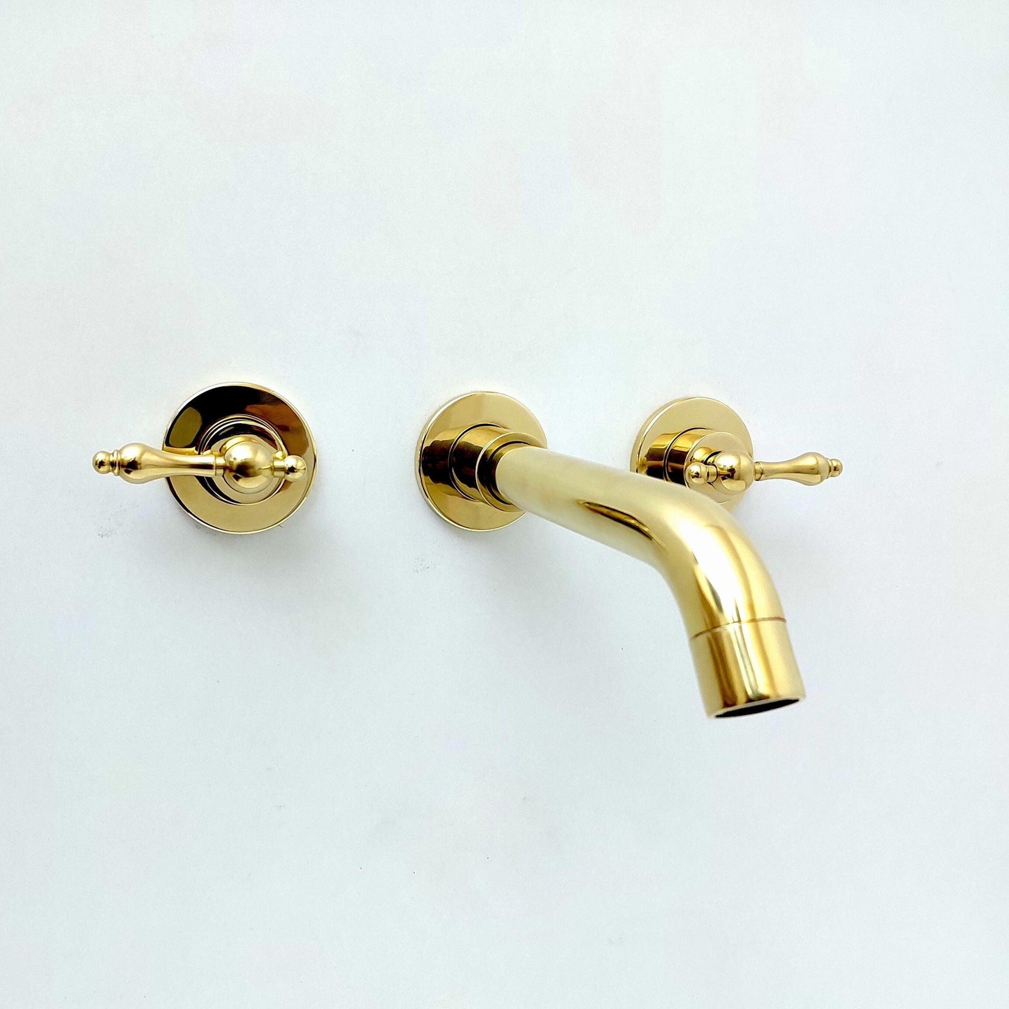 Unlacquered Brass Wall Mount Faucet, Gooseneck Faucet with Lever Handles - Ref: WFL004