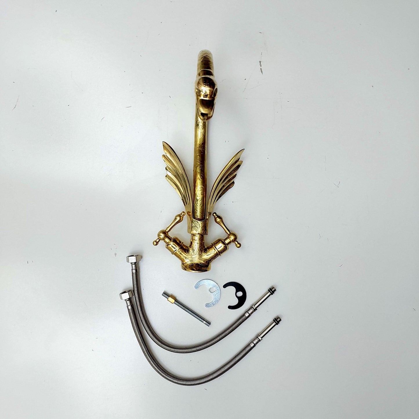 Unlacquered Brass Swan Engraved Faucet with two Lever Handles - Ref: FA010-EL