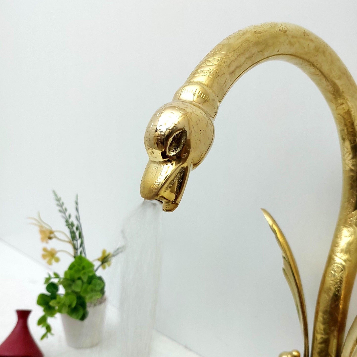 Unlacquered Brass Swan Engraved Faucet with two Lever Handles - Ref: FA010-EL
