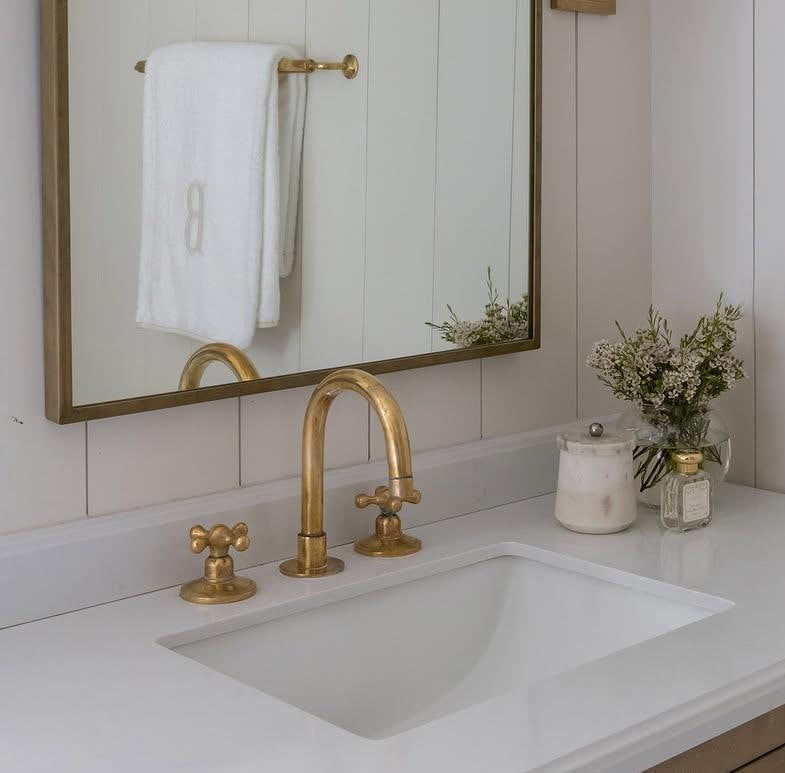 Unlacquered Brass 3 Holes Faucet, Deck Mounted Faucet With Cross Handles