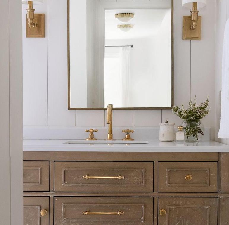 Unlacquered Brass 3 Holes Faucet, Deck Mounted Faucet With Cross Handles