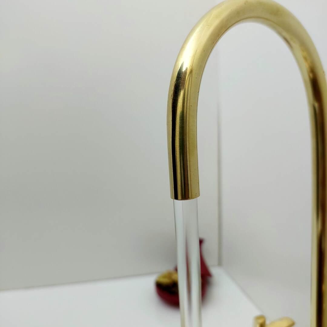Unlacquered Brass Bridge Kitchen Faucet With Sprayer and Cross Handles - 8" Spread - Ref: APC-1