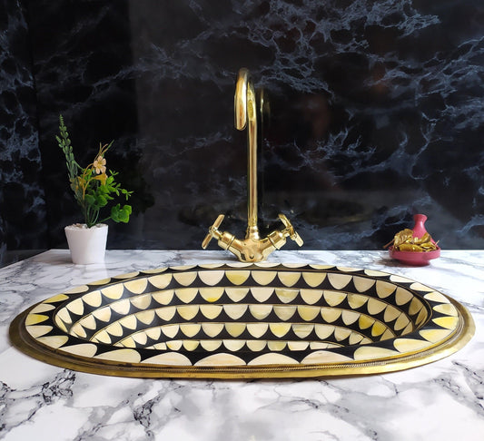 Curved Solid Brass Bathroom Faucet with Simple Cross Handles, Uncoated Brass Faucet