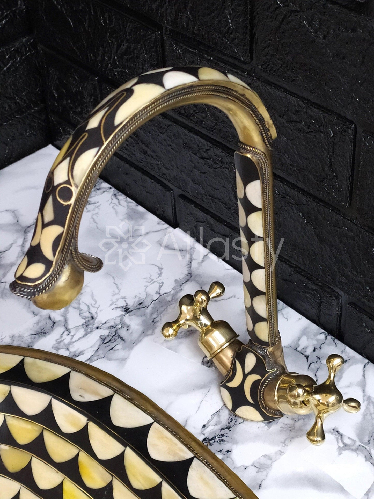 Unlacquered Brass And Resin Bathroom Faucet, Handcrafted