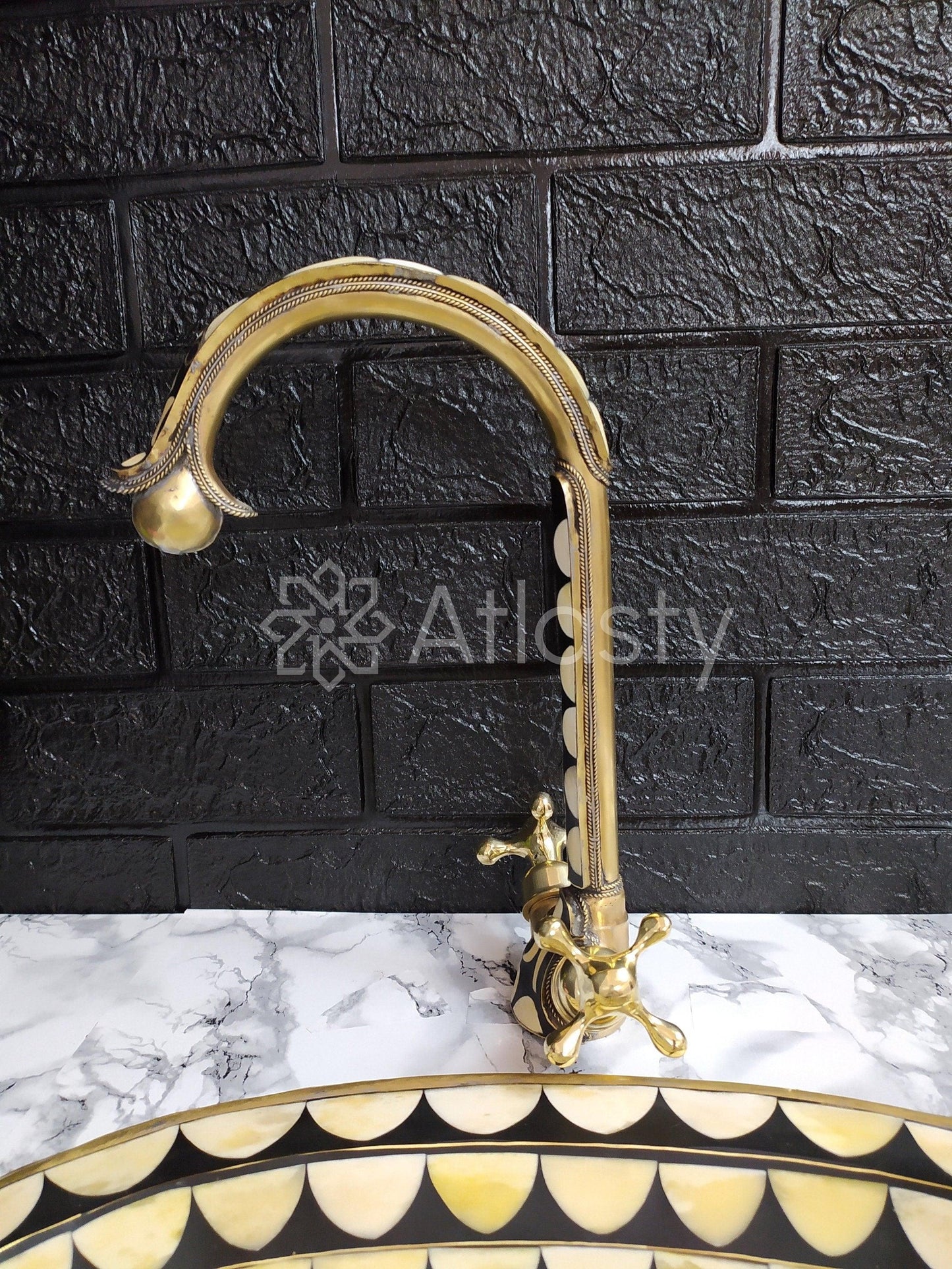 Unlacquered Brass And Resin Bathroom Faucet, Handcrafted