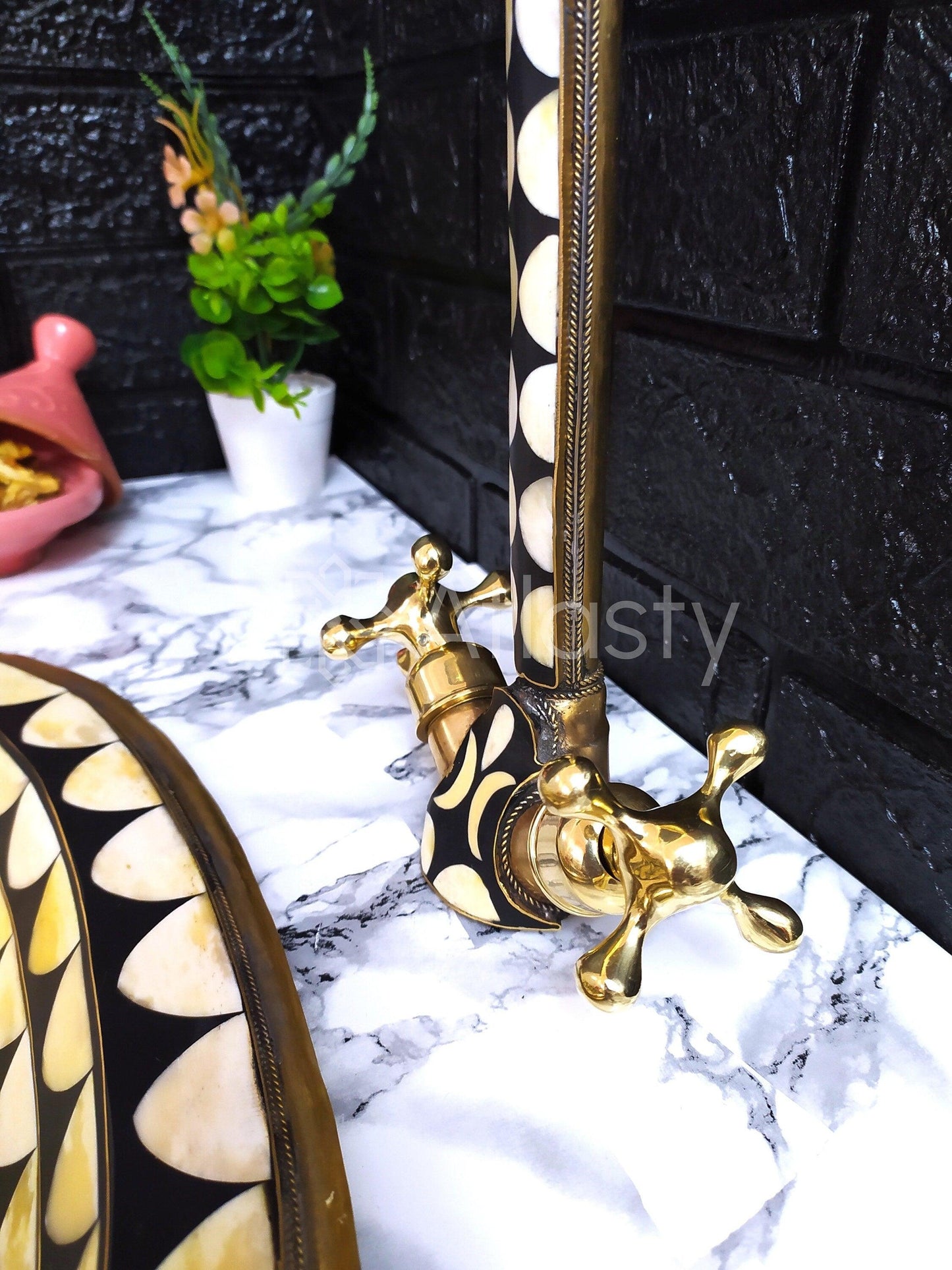 Unlacquered Brass And Resin Bathroom Faucet, Handcrafted