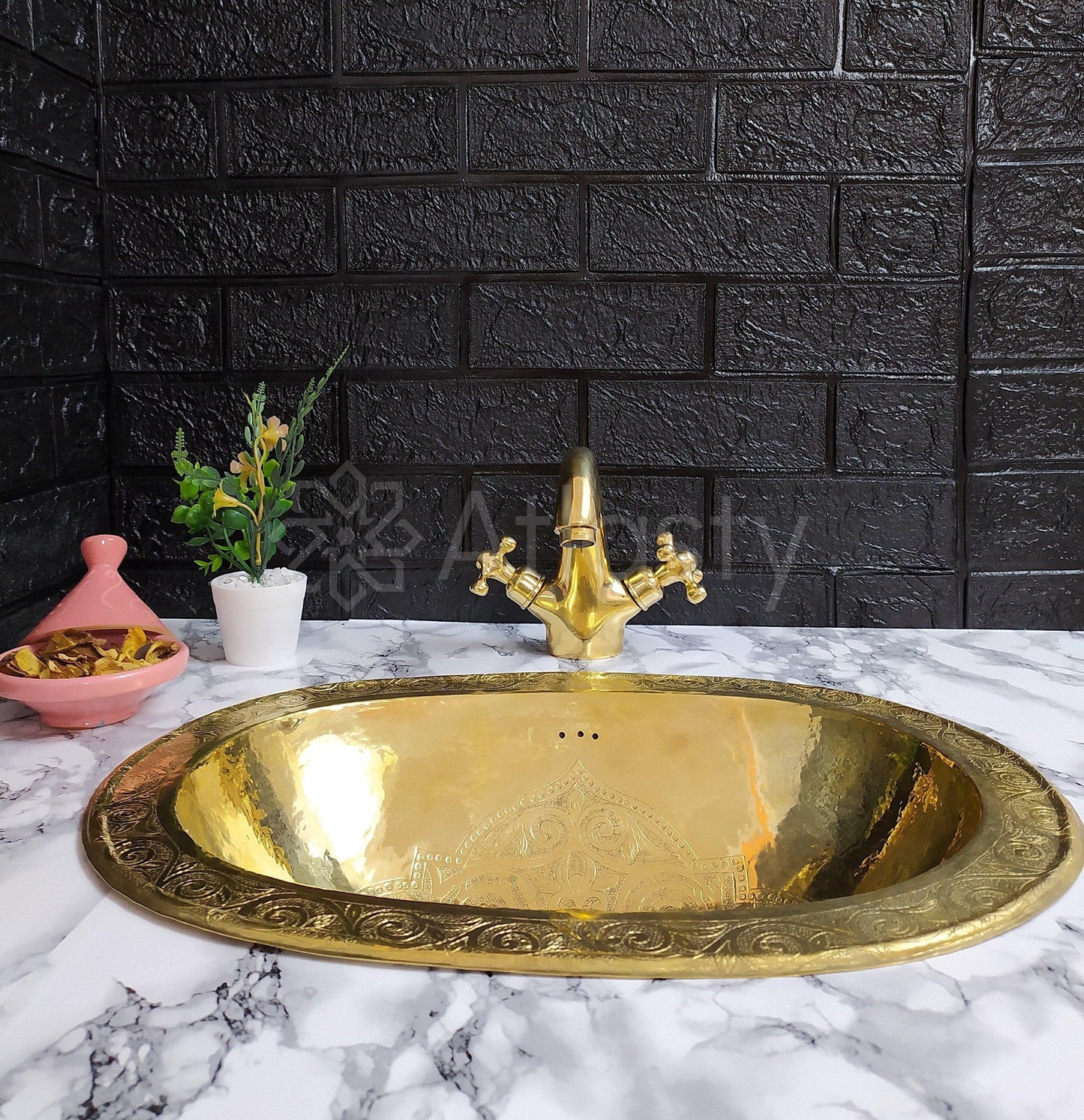 Smooth Brass Faucet with Cross Handles, Unlacquered Brass, Bathroom Faucet, Kitchen Faucet