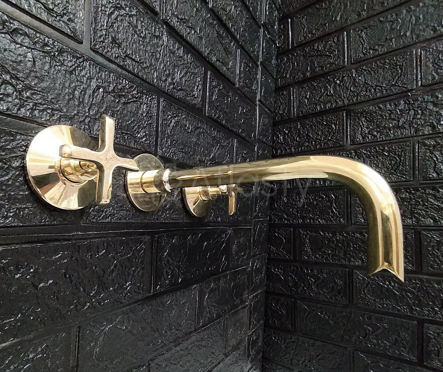 Unlacquered Brass Wall Mounted Bathroom Faucet - Vessel Sink Faucet with Cross or Lever Handles and Snake Mouth