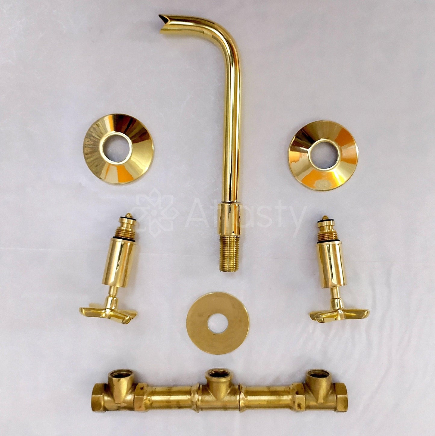 Unlacquered Brass Wall Mounted Bathroom Faucet - Vessel Sink Faucet with Cross or Lever Handles and Snake Mouth