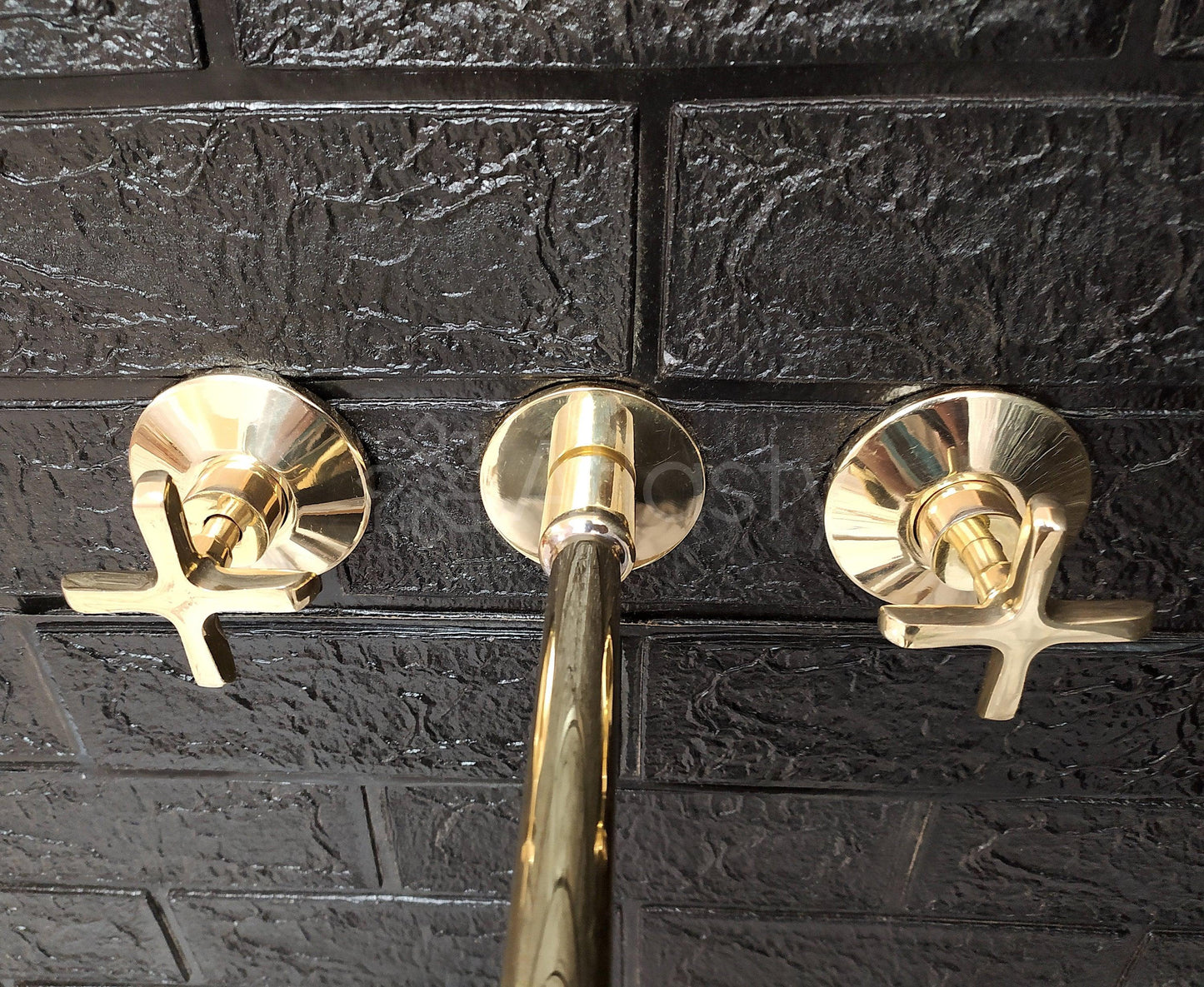 Grifo de baño de latón sin lacar para montaje en pared - Grifo para lavabo de sobremesa con manijas en cruz o de palanca