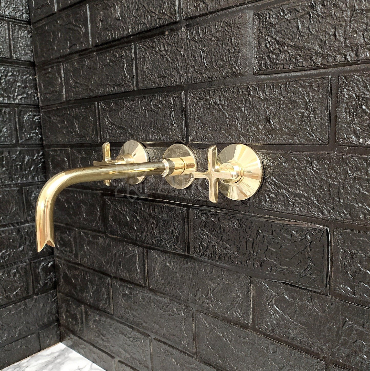 Unlacquered Brass Wall Mounted Bathroom Faucet - Vessel Sink Faucet with Cross or Lever Handles and Snake Mouth