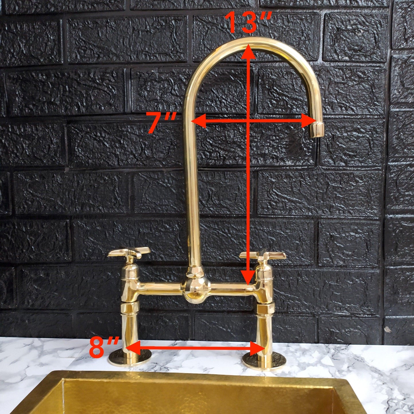 Unlacquered Brass Bridge Kitchen Faucet With Cross Handles- Ref: APC-82