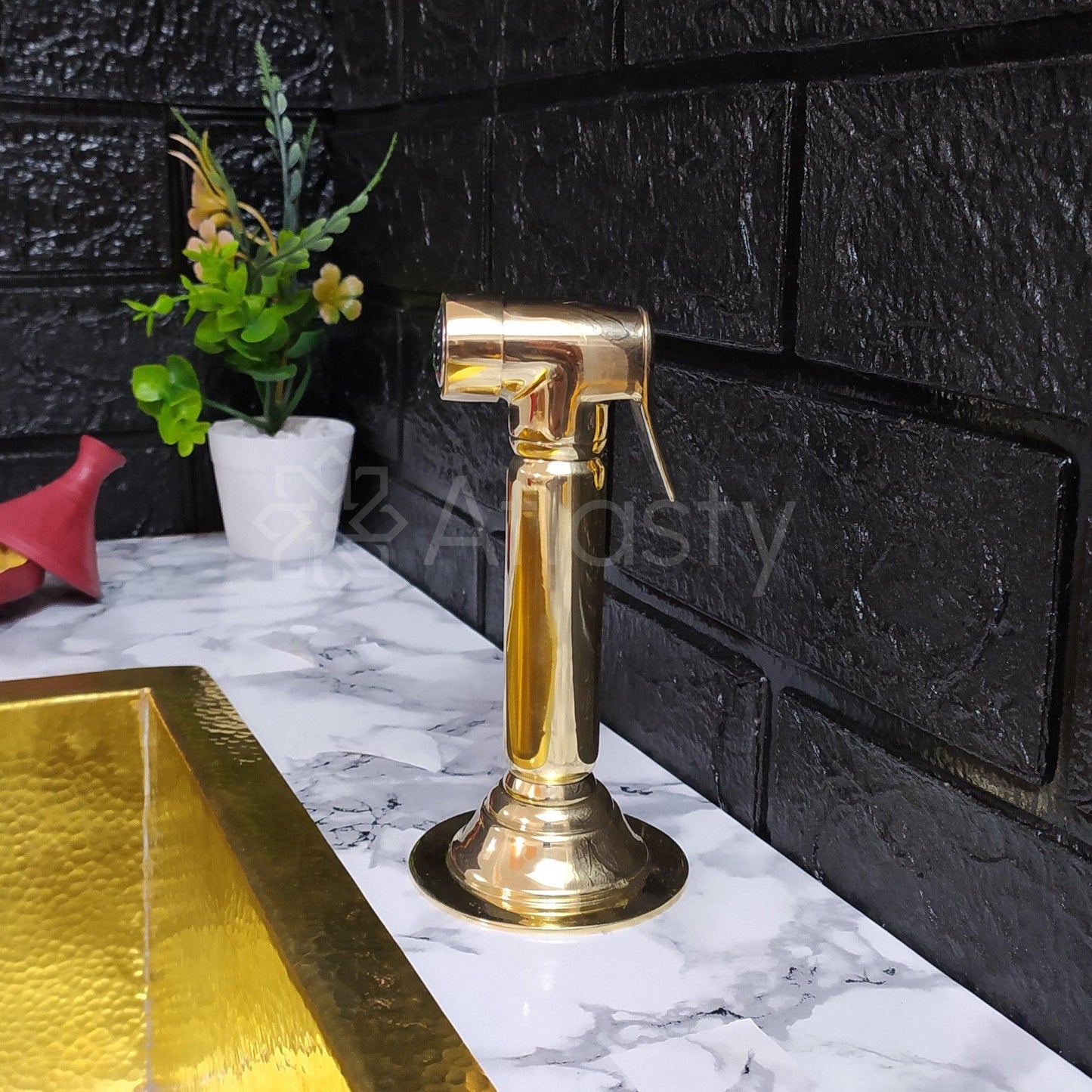 Unlacquered Brass Bridge Kitchen Faucet With Cross Handles- Ref: APC-82